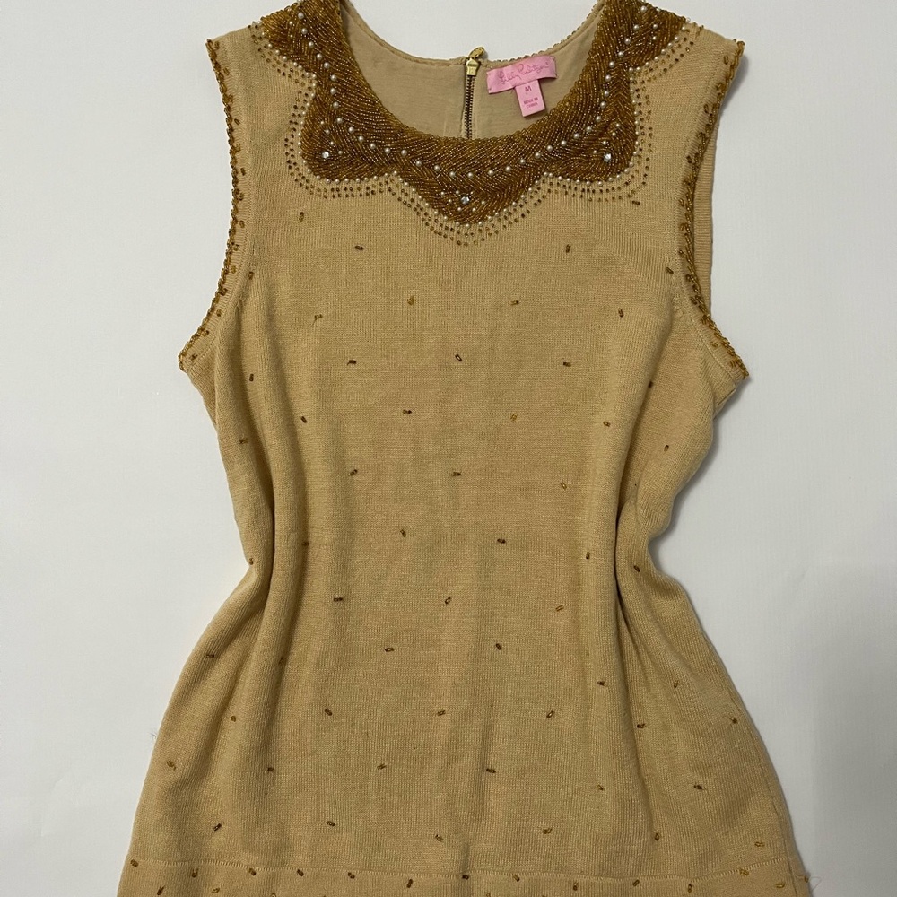 Lilly Pulitzer Gold Beaded Top